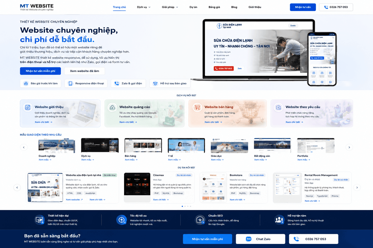 Ảnh giao diện Website sửa điện lạnh tại nhà